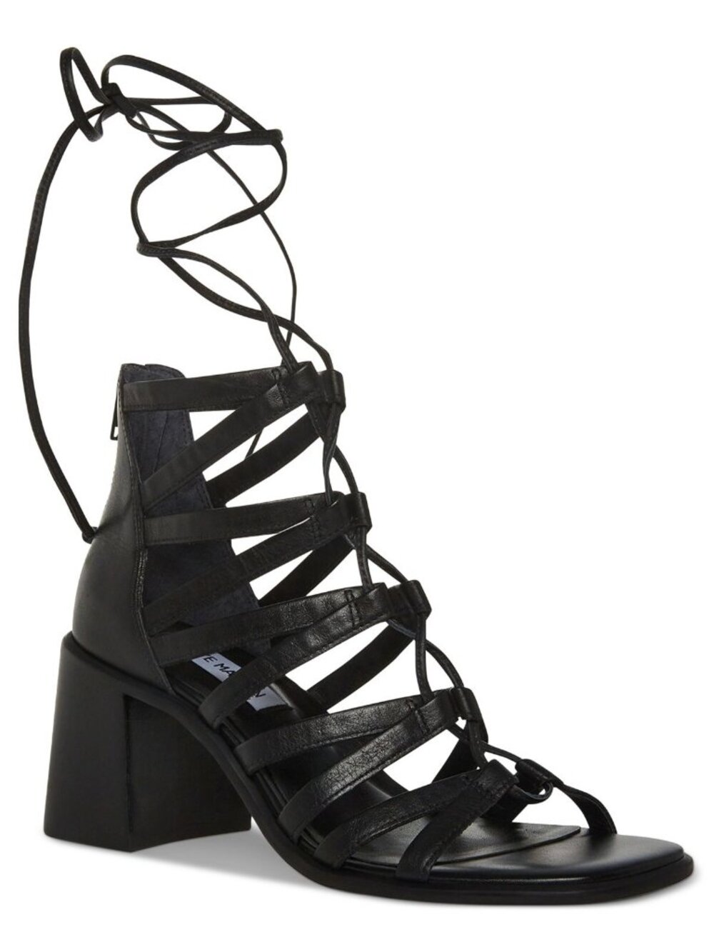 Steve Madden Womens Cherri 30 Leather Strappy Gladiator Sandals Black Size 7 NWB